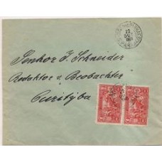 1908-Envelope circulado de S.J.dos Pinhais para Curitiba com par do selo Abertura dos Portos