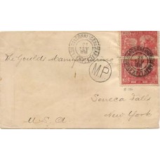 1916-Envelope para os EUA com par de 100Rs Tricentenário de Belem.deveria ter sido Taxada