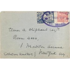1928-Carta bilhete circulada para os EUA  com carimbo "US Naval Mission to Brazil"