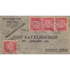 1940-Envelope aéreo para Argentina porteado com 4 selos de 400Rs Congresso Eucaristico