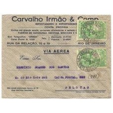 1935-Envelope via aérea do Rio a Pelotas com 2 selos de 1000Rs Centenário de Anchieta