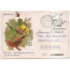 BP-167-Bilhete postal usado comemorativo da Brapex 88, com imagem de papagaios.Raro