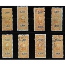 Laux-025a-26a-28a-29a-30a-33a-34a-44a- 8 selos serie c/ ponto nos algarismos, papel azulado