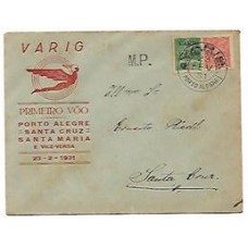 1931-Envelope do 1 vôo de Porto Alegre a Santa Cruz com selo V-7 de 350Rs