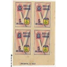 0210- 5 Cruzeiros, Homenagem á FEB, prova em quadra , papel fino