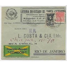 1930-Envelope de Florianópolis para o Rio com selo de 2000Rs Victor Konder e selo regular 