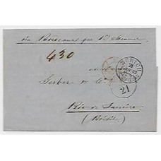 1862-Carta da Suissa para o Rio, via França , marca "F-21" e porte de 430Rs á chegada
