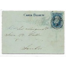 1888-Carta-Bilhete de 100Rs dirigida a Santos, cbo de saída "Mococa" tipo francês