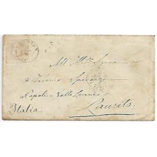 1886-Env. p/ Italia, com selo de 200Rs cabeça grande, rosa, cbo de saída "Brotas" tipo francês
