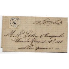 1886-Carta para o Rio, com 100Rs tipo Cifra branca, cbo de saída "Ubatuba" tipo francês