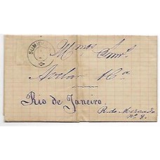 1886-Carta para o Rio com 100Rs Cifra Branca, cbo de saída "Sumidouro" circular tipo comum
