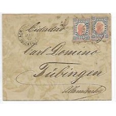 1892-Envelope para a Alemanha com 2 selos Tintureiro, o da direita com a variedade "Corrbio"