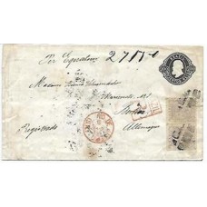 1889-Envelope (EN-3) registrado para Alemanha com par de 100Rs D.Pedro fundo linhado