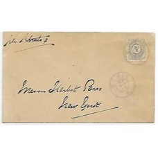 1889-Envelope da Bahia para Nova York porteado como impresso em 50Rs com selo tipo Cifra