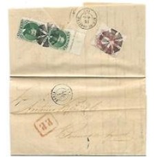 1871-Carta do Rio a B. Aires, Convenção Brasil-França, c/ par de100Rs e 20Rs D.Pedro