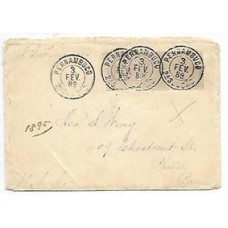 1889-Env.  para EUA, c/ selo de 200Rs rosa,  Cabeça Grande, e par de 100Rs Cifra escura