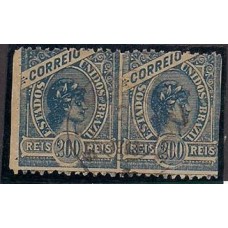 097- 200Rs Madrugada , emissão de 1900,azul e azul com linha, par usado sem dent.vertical