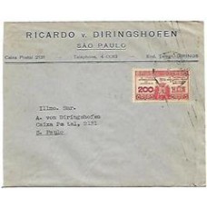 1937-Envelope circulado em S.Paulo com selo de 200Rs da 9a Feira de Amostras, porte urbano.Raro