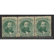 27A-100Rs D.Pedro barba preta tipo 2, tira de 3 selos nova.