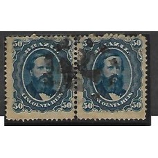 25Fn-50Rs D.Pedro barba preta, par usado em papel fino de 65 micras.