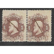 24Fn-20Rs D.Pedro barba preta, par em papel fino de 60/65 micras com legenda em espanhol no selo da direita