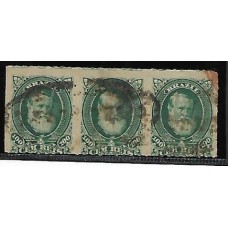 41-100Rs D.Pedro barba branca , tira de 3 selos  usada 