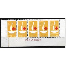 0493-Centenário da Cruz Vermelha Internacional em tira de 5 selos com emenda de bobina