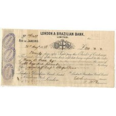 1886-Letra de cambio no valor de 800 Libras  do London & Brazilean bank com imposto pago com selos de 5000Rs, 2000Rs e 400Rs