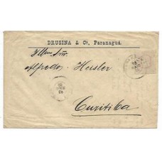 1889-Envelope de Paranagua para Curitiba com 200Rs D.Pedro Cabeça Grande tipo II , rosa, carimbo de saída "Paranaguá" circular tipo comum