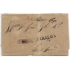 1832-Carta circulada de S.Carlos para o Rio de Janeiro, carimbo de saída "S.Carlos" linear sem cercadura, e de transito "S.Paulo" linear com cercadura,porte de 20Rs até S.Paulo emendado para 60Rs pelo trajeto até o Rio.