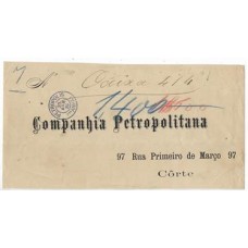1889-Frente de carta de Petropolis para o Rio sem porte pago na origem e taxado em 1400Rs conforme anotação em lapis de cera azul
