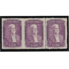 A-074-Centenario de Joaquim Nabuco, tira de 3 selos sem denteação vertical entre dois selos