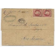 1870-Carta de Bordeaux ao Rio, porteada em 1Fr60 Centimes com par de selos Napoleon, cbo "P.D." denotativo de porte pago até o destino, conforme o 2 porte da Convenção Brasil-França