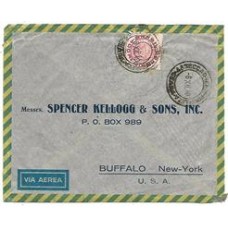 1940-Envelope para os EUA porteado em 400Rs com selo do Congresso Brasileiro de Geografia, de acordo com o porte panamericano