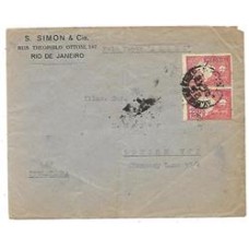 1927-Envelope circulado do Rio para Londres porteado em 400Rs de acordo com o porte internacional com par de 200Rs Centenario dos Cursos Juridicos