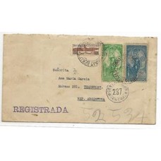 1934-Envelope registrado de Minas Gerais para Buenos Aires porteado em 600RS com selos de 400Rs e 200Rs Visita do Presidente Justo de acordo com o porte panamericano e selo de 100Rs Pró Aeroportos