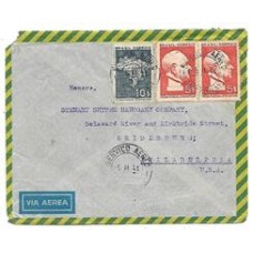1941-Envelope circulado do Amazonas para os EUA via aerea porteado em 20.000Rs de acordo com o 4 porte aereo para a America do Norte, com selo de 10.000Rs e par de 5000Rs Feira Mundial de Nova York