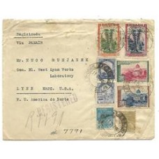 1939-Envelppe registrado do Rio para os EUA porteado em 20.800Rs de acordo com o 4 porte aereo mais 800Rs de registro com selos de 10.000Rs, 2000Rs,300Rs e 200Rs Turismo e selos regulares