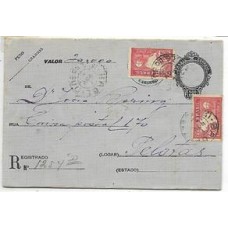 1927-Envelope de 500Rs remessa de valores, porte nacional registrado,com 2 selos adicionais  de 200Rs Centenario dos Cursos Juridicos pagando os 400Rs de ad valorem da remessa de 20.000Rs