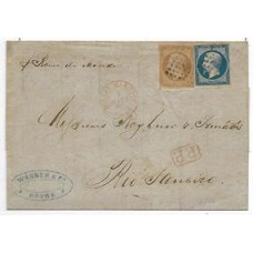 1862-Carta do Havre para o Rio porteada em 30 centimes conforme o 1porte frances para cartas fora de Convenção Postal com selos de 20 e 10 Centimes, Napoleon sem denteação ,cbo "PP" de porte parcial 