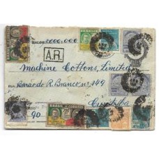 1932-Envelope de 500Rs para valores com  selo de 10.000Rs, 2 selos de 700Rs Revolução de 30 e selos regulares pagando o ad valorem  sobre 1:000$000.Muito raro o selo de 10.000Rs , Revolução de 30 sobre carta