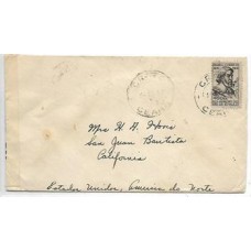 1942-Envelope circulado do Crato para a California, porteado com 400Rs IV Centenario da Aclamação de Amador Bueno a Rei de S Paulo, de acordo com o porte panamericano.Etiqueta de censura