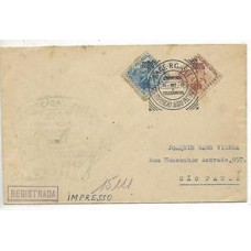 1942-Envelope circulado como impresso registrado de Bagé para S.Paulo com selos da Exposição Agropecuaria de 200Rs pagando o impresso  e 400Rs pagando o registro modico. Porte muito raro