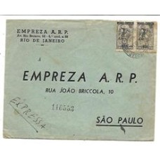 1941-Envelope expresso do Rio para S.Paulo com par de 800Rs Cinquentenario da Republica, fazemdo o porte expresso de 1600Rs