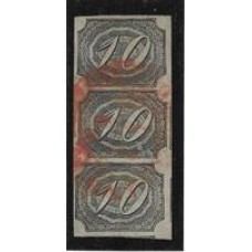 04-10Rs Inclinado, em tira de 3  usada, boas margens.