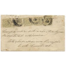 1891-Envelope circulado em 1891 de Baependy para a Estação de Mariano Procópio portado em 100Rs com 5 selos de 20Rs tipo cifra oliva esverdeado, obliterados á chegada com o carimbo “ Mariano Procópio ( Est.)”