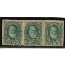 41-100Rs D.Pedro barba branca e, tira de 3 selos, usada