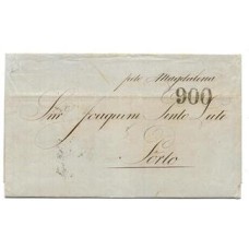 1863-Carta circulada da Bahia para  o Porto pelo vapor Magdalena da Royal Mail com porte marítimo português de 900Rs correspondênte ao 6º porte para vapores subsidiados.