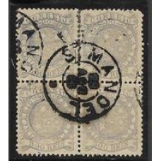 66-  300Rs tipo Cruzeiro do Sul, em quadra obliterada com carimbo "S.Manoel". A mais rara quadra usada desta emissão. Perfeita.