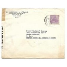 1942-Envelope circulado para os EUA com selo de 400Rs, Inauguração de Goiania, de acordo com o 1º porte Panamericano , com etiqueta de censura americana.